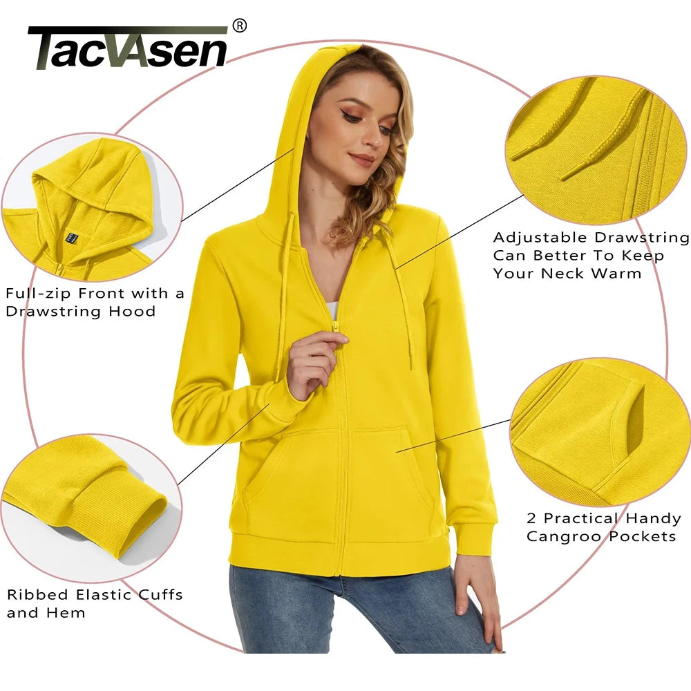 TACVASEN Fleece Lining Jogging Sweatshirts Womens Long Sleeve Hoodies Full Zip Up Jacket Workout Running Sportswear Casual Coats
