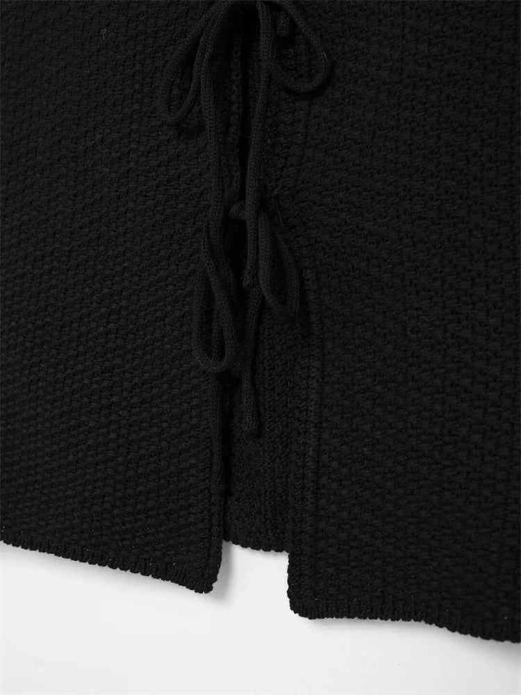 Zevity Women Euro Style V Neck Solid Sleeveless Bow Short Vest Jacket Ladies Retro Knitting Cardigan Slim WaistCoat Tops CT6203 Viralgem Store