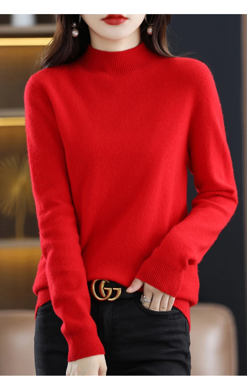 100% Pure Wool Half-neck Pullover In Autumn And Winter New Cashmere Sweater Women's Casual Knit Top Women's Coat 19 Colors Viralgem Store