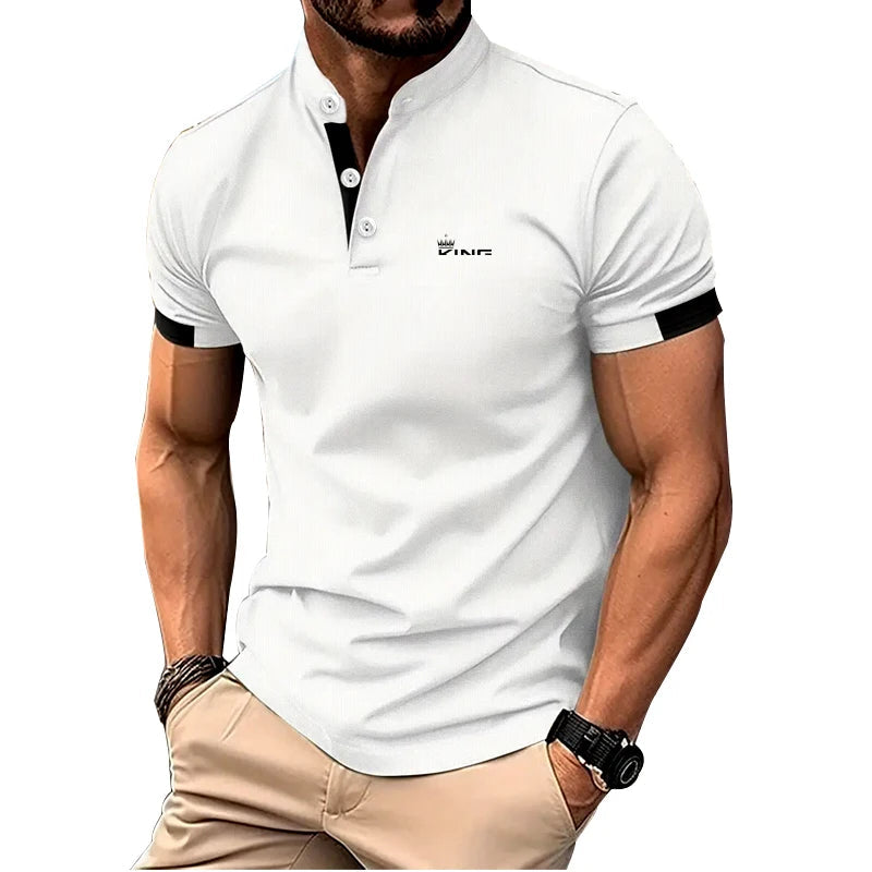 Spring Summer Men Casual Short Sleeve Stand Collar Polo T Shirt Men Sport Golf Polo Shirt Letter Print Slim Fit Polo Tops Viralgem Store