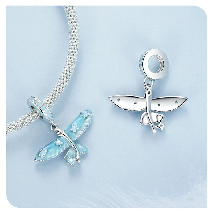 WOSTU 925 Sterling Silver Magical Flying Fish Pendants Blue Ocean Whale Bead Fit Original Bracelet DIY Charms Jewelry Making