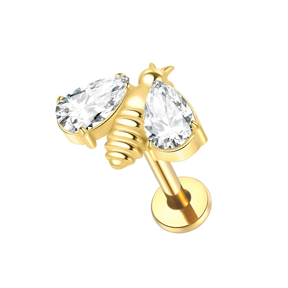 1pcs Titanium Cubic Zirconia Bee Flower Stud Earring Helix Tragus Daith Piercing Hinged Segment Hoop Body Jewelry Viralgem Store