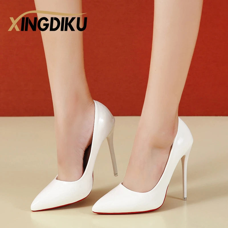 Women's High Heels Fashion Large Size 45 Pointed Toe Stiletto High Heels 12cm Women's Shoes Banquet Bar Wedding Shoes Red  Pink
