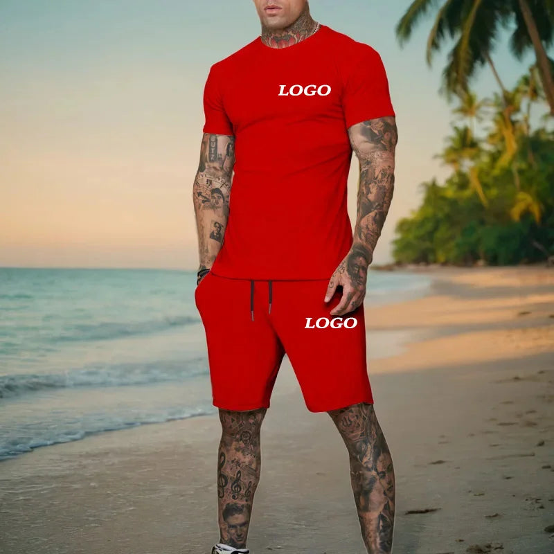 Summer Fashion Casual Outdoor Sports Set Men's Breathable T-Shirt Shorts Casual Fashion Two-Piece DIY Customize Your Logo Viralgem Store