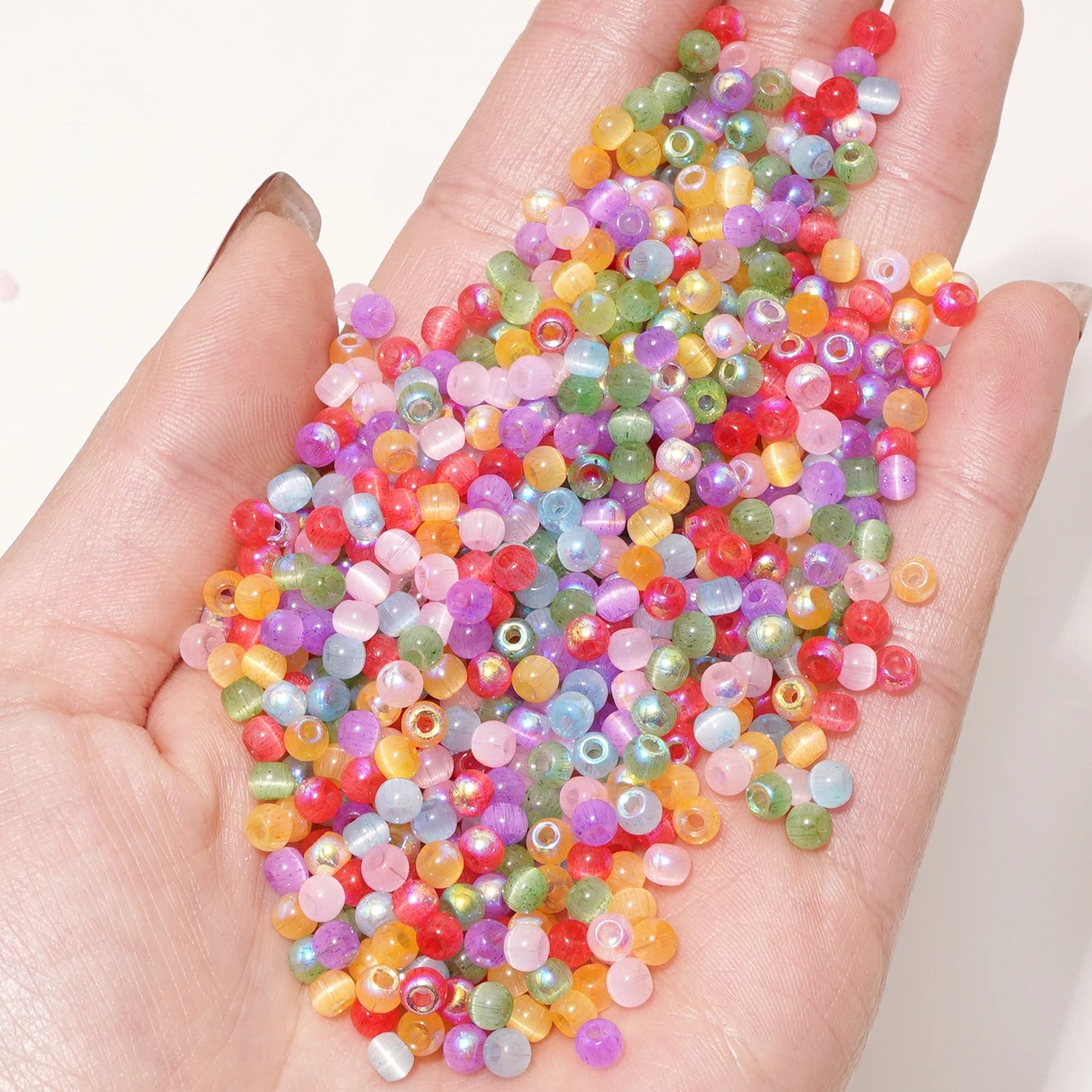 150 Cat Eye Glass Beads 4mm In Various Colors (blue, pink, yellow, green) For DIY Jewelry Making, Necklace Handicrafts, Bead Emb