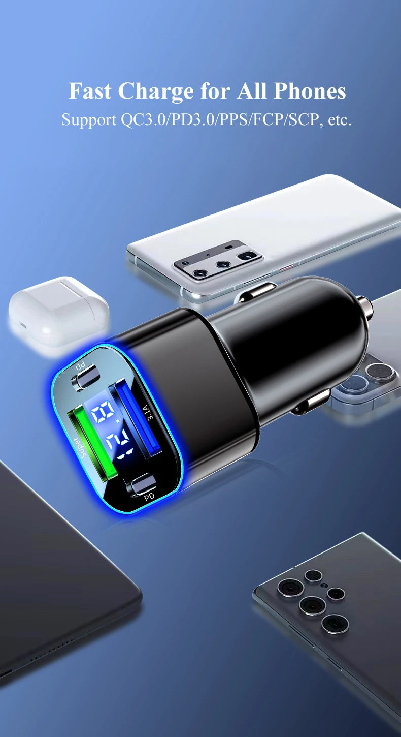 4 in 1 USB C Car Charger Dual PD  Super Fast Charging Adapter for iPhone 15 Pro Max 14 Plus Huawei Oneplus Samsung OPPO Vivo