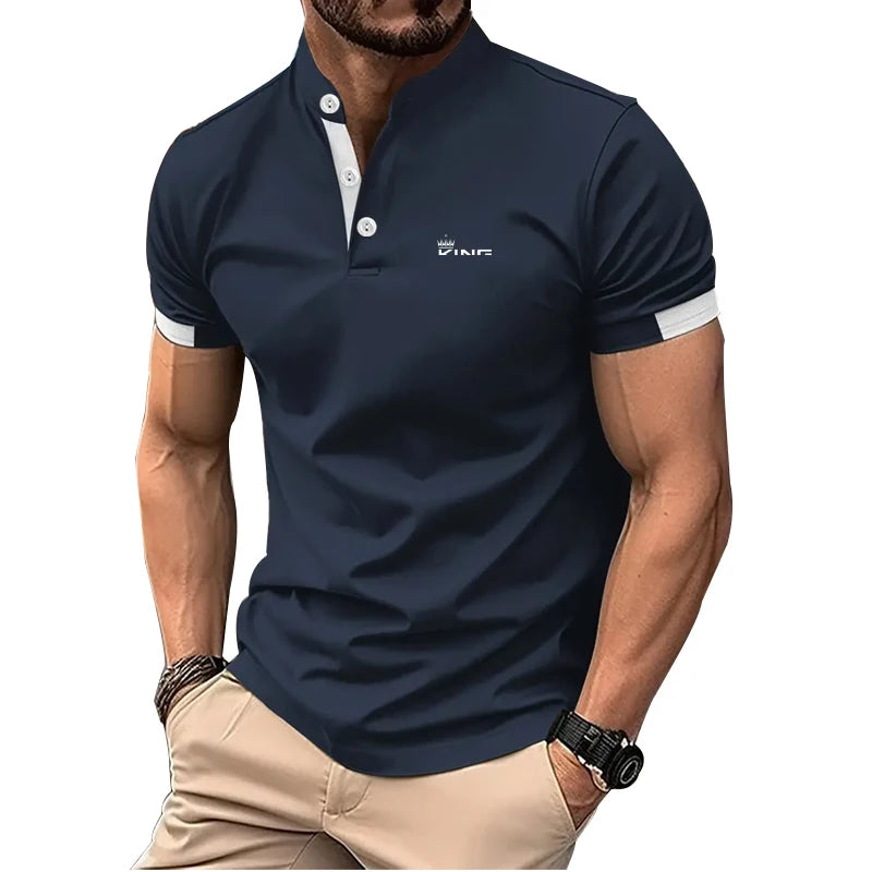 Spring Summer Men Casual Short Sleeve Stand Collar Polo T Shirt Men Sport Golf Polo Shirt Letter Print Slim Fit Polo Tops Viralgem Store