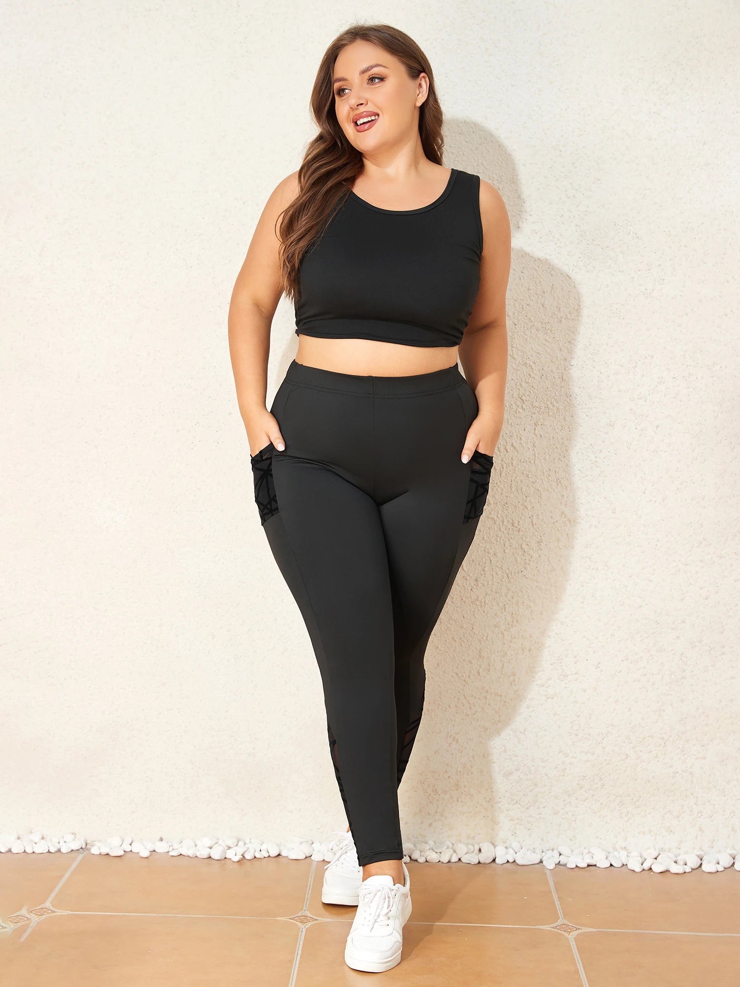 Women's Slim Pants Tights Plus Size High Strecth flocking Mesh patchwork Pockets Sport Leggings Fitness Hip Lifting Trousers 6XL Viralgem Store