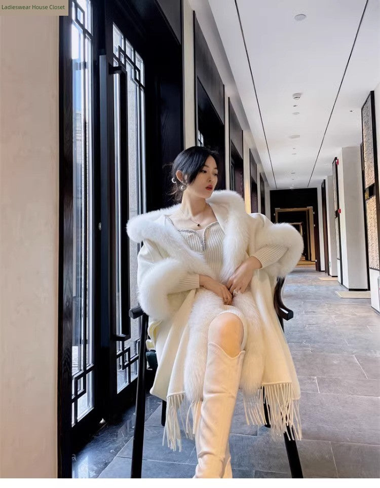 Thickened All-Matching Double-Sided Hooded Large Fur Collar Cape and Shawl