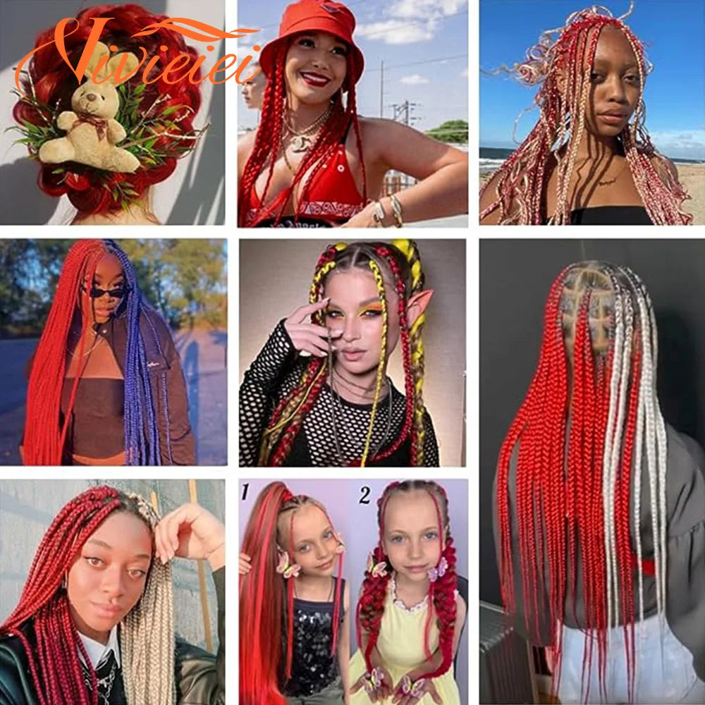 Synthetic Jumbo Braids Hair Extensions 28 Inch Braiding Hair Pre Stretched Orange Green White Blue Red Pink Purple Braids Viralgem Store