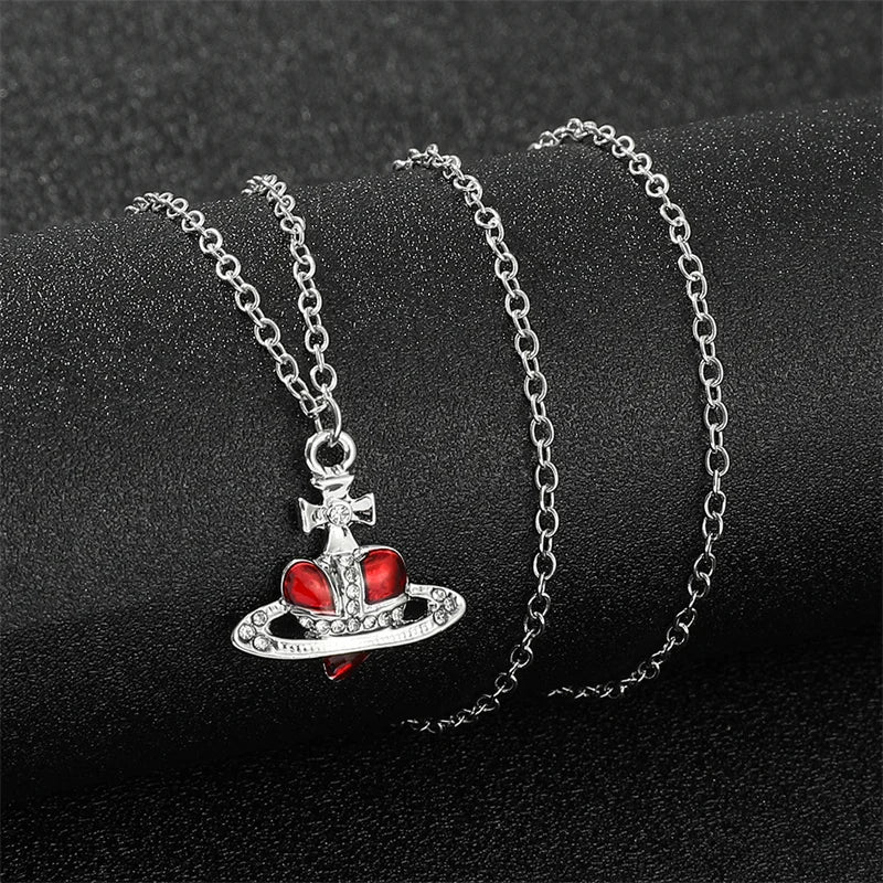 1pc Trendy Fashion Silver Color Chain Necklaces Love Heart Saturn Planet Pendant for Women Accessories Gift