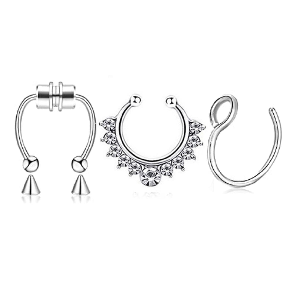 3Pcs Fake Nose Ring Magnetic Septum Ring Fake Nose Ring Hoop Stainless Steel Horseshoe Clip On Nose Ring No-Pierced Septum Ring
