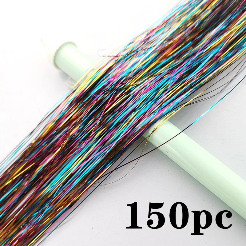 Synthetic Extensions Hair Dazzling Female Hippies With Tinsel Rainbow Silk For Braided Headwear Length 120 Cm 150 Strands/Pack Viralgem Store