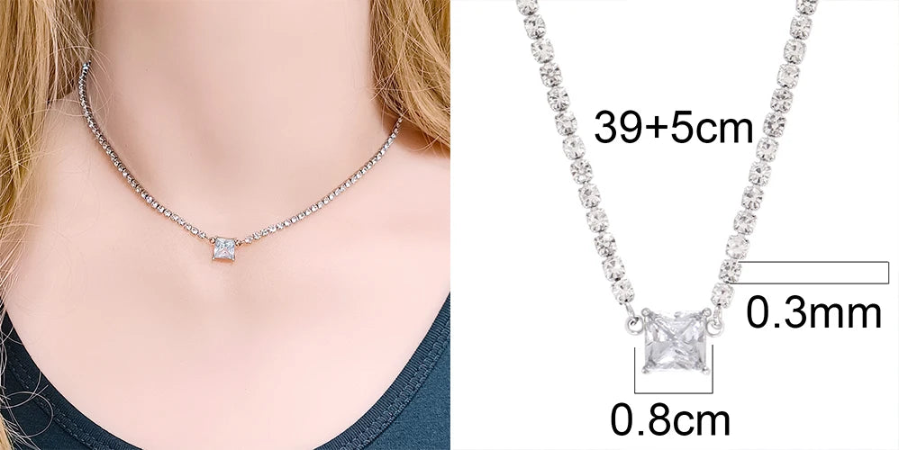 Stainless Steel Necklace Tennis Chain Hip Hop Square Pendant Necklace Star Heart Zircon Choker Necklaces For Women Jewelry