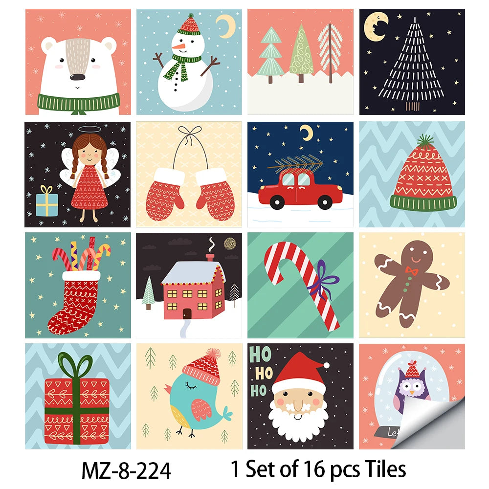 16pcs/set Black & White Tiles Sticker Kitchen Backsplash Wardrobe Bathroom Waterproof Peel & Stick Bright Film Art Wall Decals