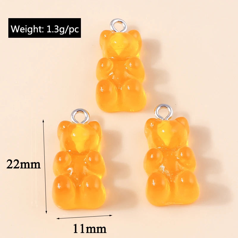 30colors 10pcs 22X11mm Candy Color Gummy Mini Bear Charms for Making Cute Earrings Pendant Necklace DIY Creative Jewelry Finding