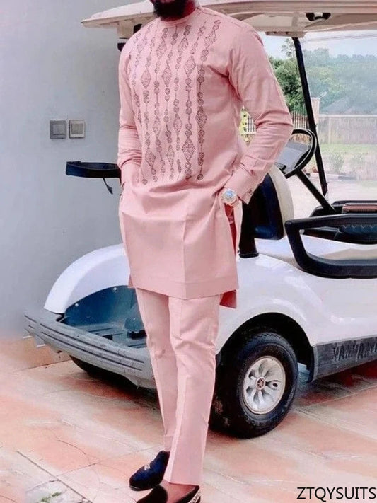 Two Pieces Set Men African Suit Long Sleeve Round Collar Print Shirt Pants Africa Traditional Wedding Party Outfits Slim Suits Viralgem Store