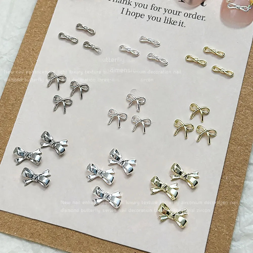 20pcs Silver Bowknot Nail Art Charm 3D Alloy Gold Small Thin Bow Tie Nail Decoration DIY Versatile Christmas Nail Accessories Viralgem Store
