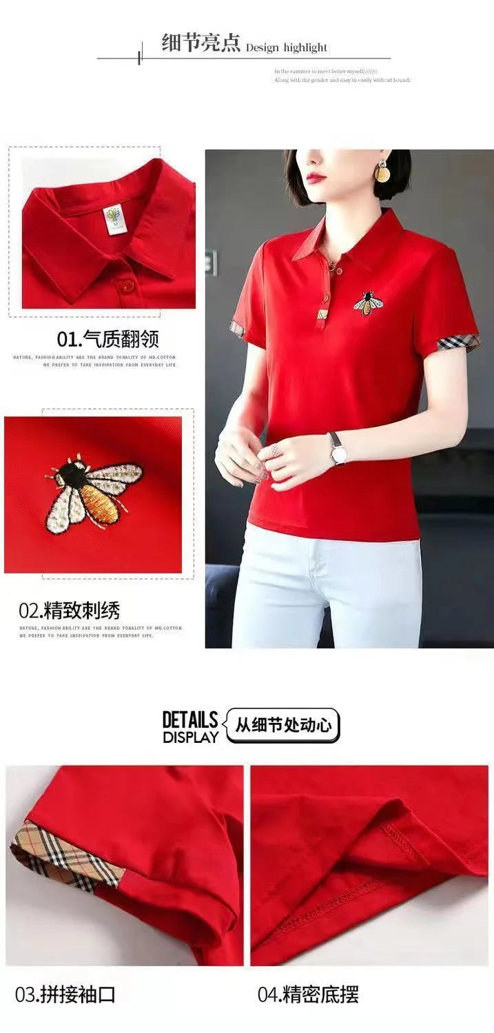 Summer New Fashion All-Matching Polo Collar Top T-shirt Female 2023 Korean Style Loose Casual Short Sleeve Women's Polo Shirt