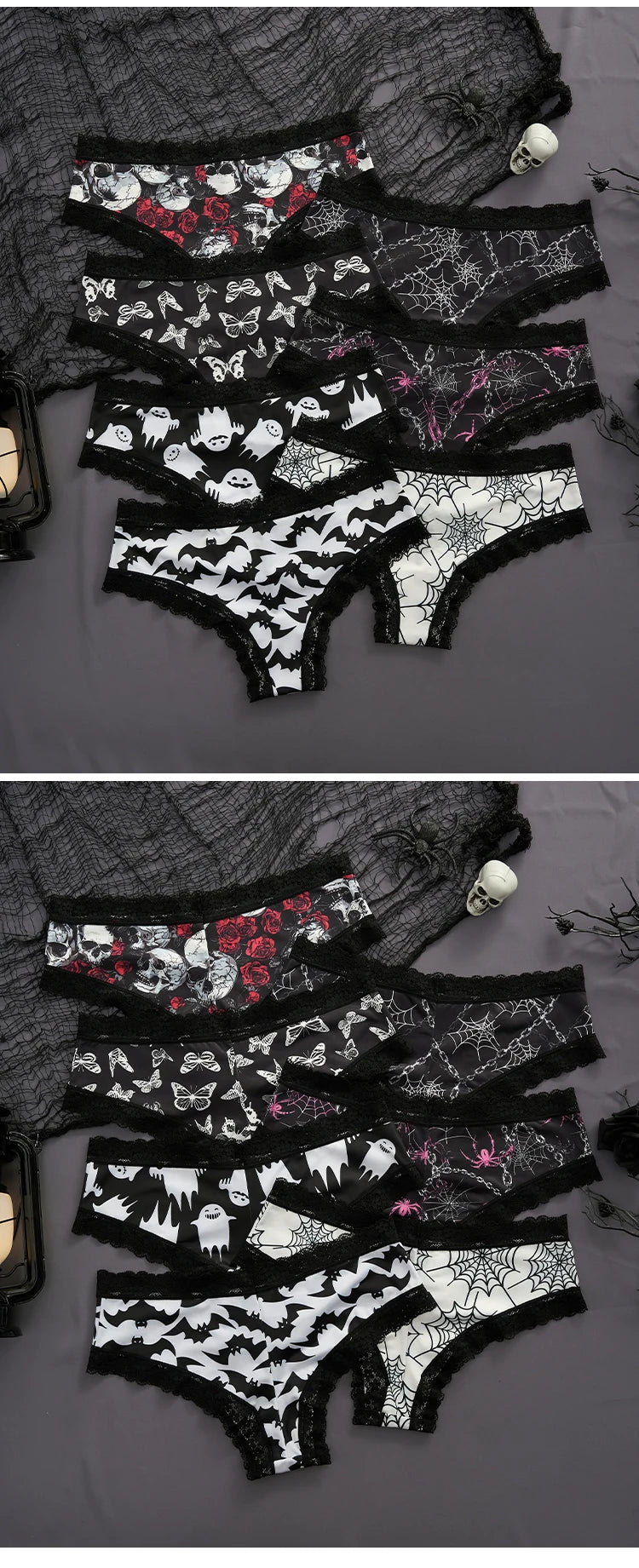 Underwear Women's Lace Edge Sexy Panties Gothic Style Lingerie Rose Skull Personalized Comfortable Breathable Triangle Pants