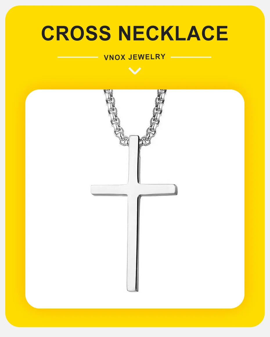 Vnox Cross Necklace for Men Women, Silver Color Plain Cross Pendant Collar with Stainless Steel Box Chain Viralgem Store