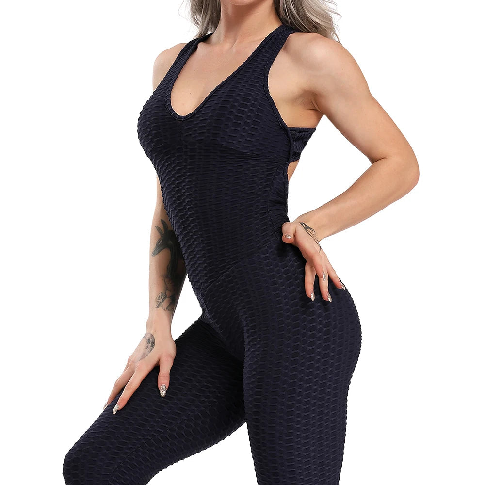 Women Halter Yoga Set Black Activewear Sexy Bandage Sleeveless Jumpsuit Skinny Rompers Solid Elastic Bodycon Fitness Sport Suits Viralgem Store