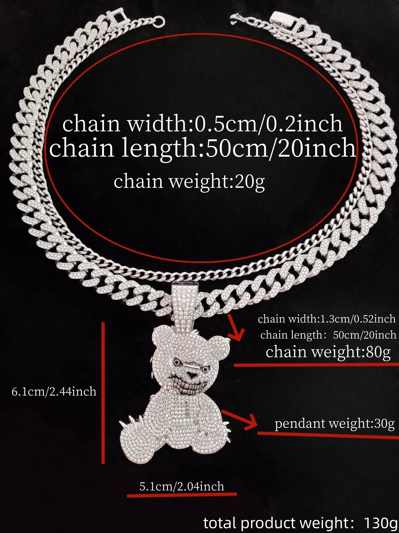 2024 New Arrived Hip Hop Bear Shape Pendant Necklace Men Women Chain Iced Out Bling Bling Necklaces HipHop Jewelry Fashion Gift