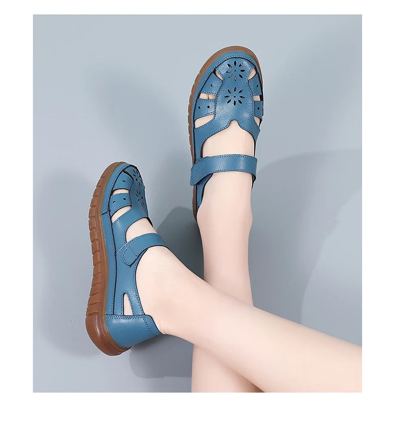 2024 Women Sandals Summer Ladies Girls Comfortable Ankle Hollow Round Toe Sandals Woman Soft Beach Sole Female Shoes Plus Size