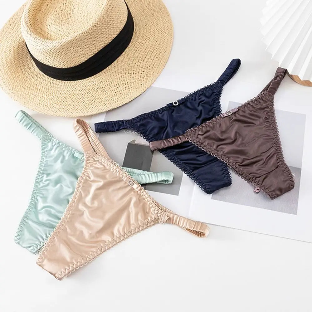 Sweet Thin Belt Bow Underwear For Women Girl Sport Panties Thong Low Waist Seamless Soft Satin Briefs Female Lingerie Viralgem Store