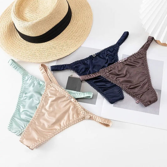 Sweet Thin Belt Bow Underwear For Women Girl Sport Panties Thong Low Waist Seamless Soft Satin Briefs Female Lingerie Viralgem Store