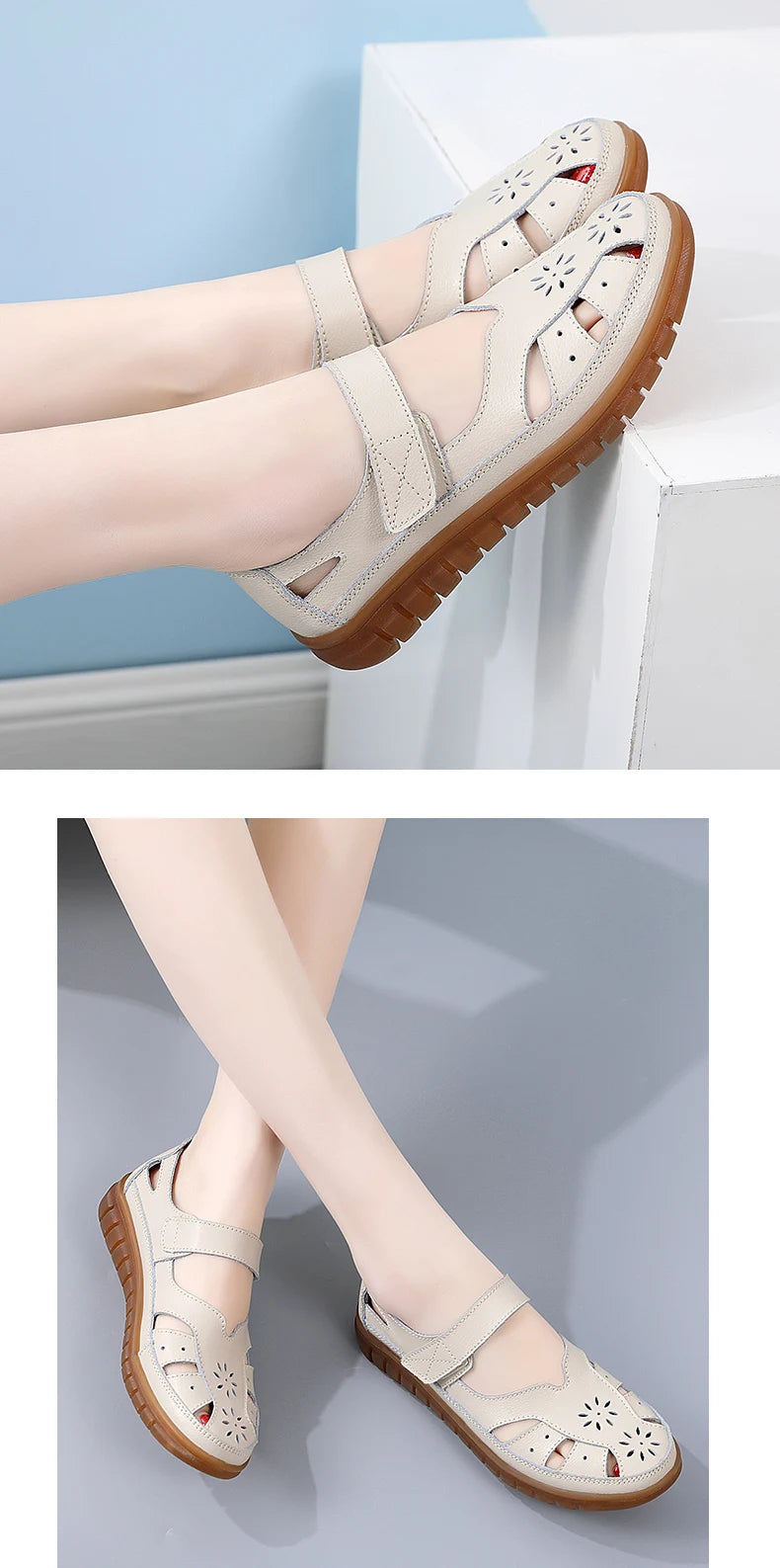 2024 Women Sandals Summer Ladies Girls Comfortable Ankle Hollow Round Toe Sandals Woman Soft Beach Sole Female Shoes Plus Size