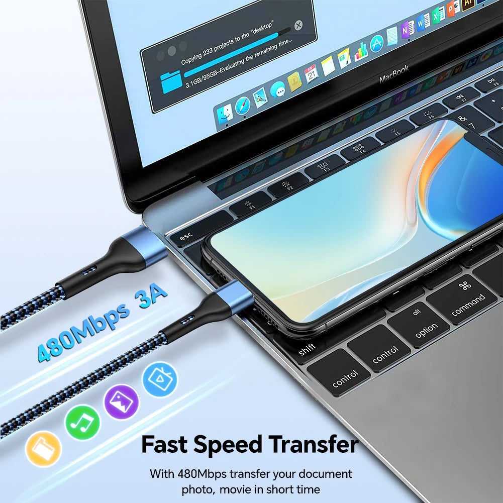 3A USB Fast Charging Cable For iPhone 14 11 12 13 Pro X XS Max 6 7 8 Plus SE iPad Cord Phone Charger Data Wire 1/2/3m 10ft