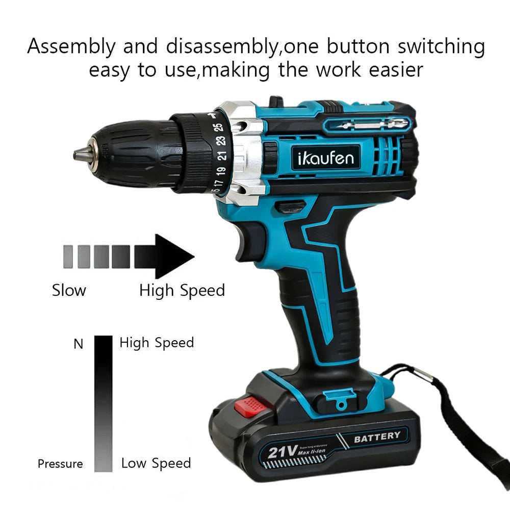 21V Cordless Drill Electric Screwdriver Mini Wireless Power Driver Lithium-Ion Battery Home DIY Cordless Drill Set
