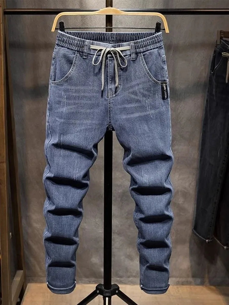 2025 Spring and Autumn New Fashion Trend Elastic Straight Leg Jeans Men's Casual Loose Comfortable High Quality Denim Pants 36