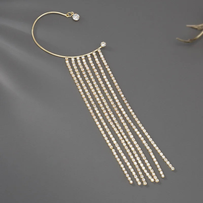 20Style Luxury Shiny Crystal Rhinestone Long Tassel Ear Cuff No Pierced Ear Clip Earrings For Women Wedding Korean Trend Jewelry Viralgem Store