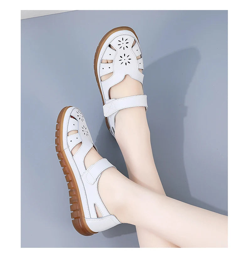 2024 Women Sandals Summer Ladies Girls Comfortable Ankle Hollow Round Toe Sandals Woman Soft Beach Sole Female Shoes Plus Size