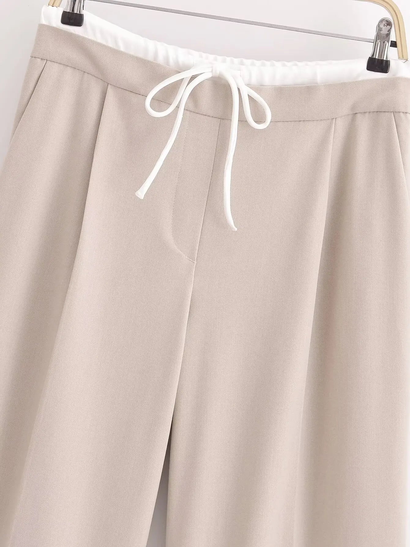 YENKYE Women Adjustable Double High Elastic Waist Wide Leg Pants With Drawstring Female Office Wear Casual Trousers pantalones