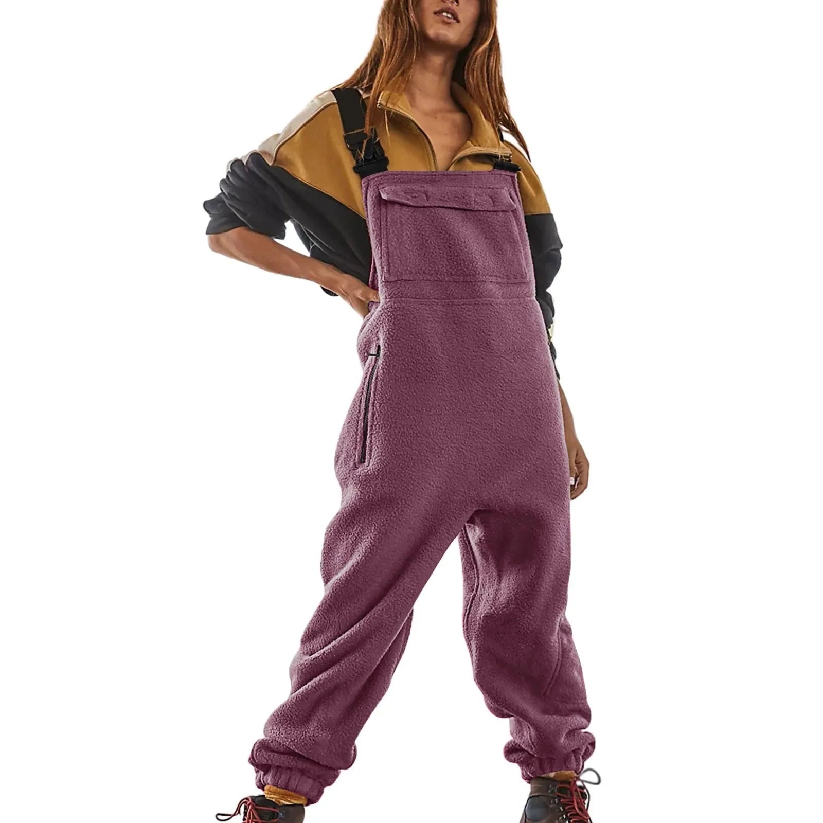 Womens Fleece Overalls One-piece Bibs Jumpsuits Adjustable Suspender Straps Warm Winter Fuzzy Ski Pants macacão feminino 점프슈트 Viralgem Store