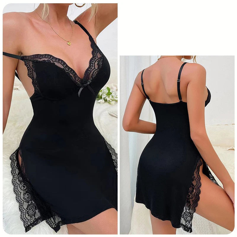 Women's Satin Sexy Nightgown Faux Silk Nightwear Spaghetti Straps Nighties Dress Solid V Neck Sleepwear Sleeveless Night Dress Viralgem Store