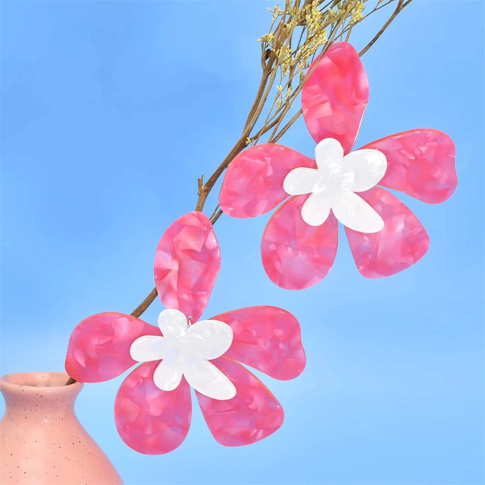 Acrylic Fashion Big Flower Pendant Earrings Double Layer Flowers Women's Earrings for Women 2023 New Party Jewelry Gifts