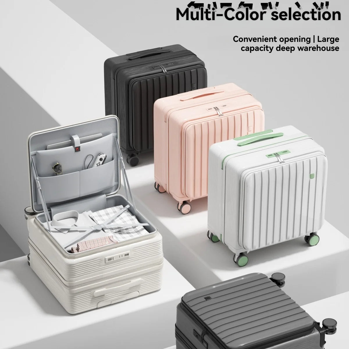 A multi-functional small deep-compartment front-opening suitcase for both men and women, an 18-inch travel bag for boarding Viralgem Store