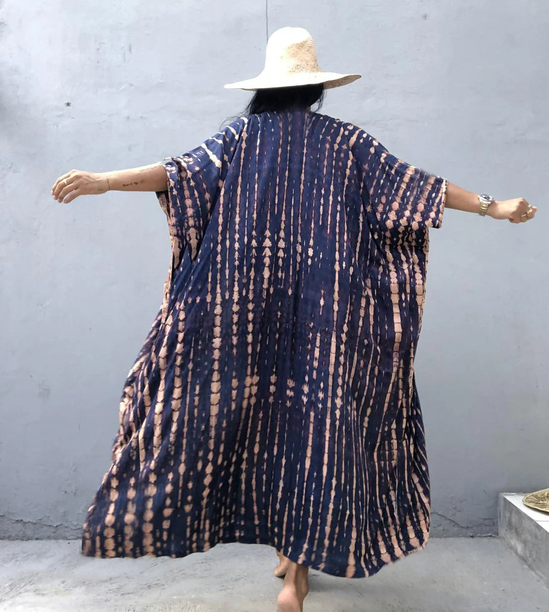 Women's Beach Cover Ups Open Front Tie Dye Maxi Cardigan Kimono Swimsuit with Belts Bathing Suit