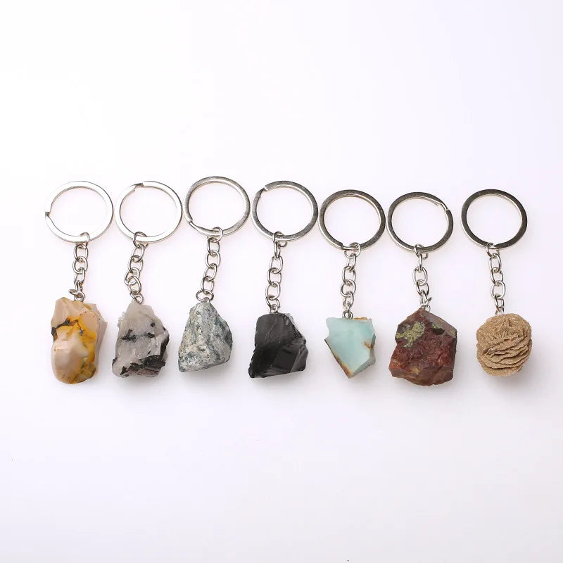 20pcs Natural Rough Raw Stone Crystal Quartzs Keychain Women Men Handbag Hangle Car Key Holder Raw Mineral Stone KeyRing Jewelry Viralgem Store