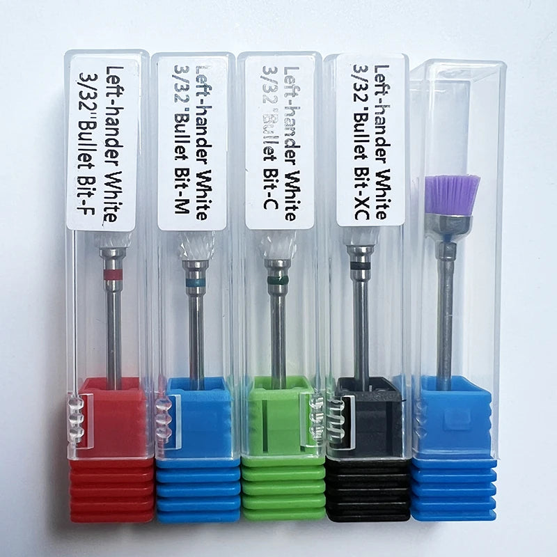 5PCS Left-Handed  Ceramic Nail Drill Bits Set Acrylic Nail File Bits 3/32'' Shank Professional   For Removing Acrylic Gel Nails