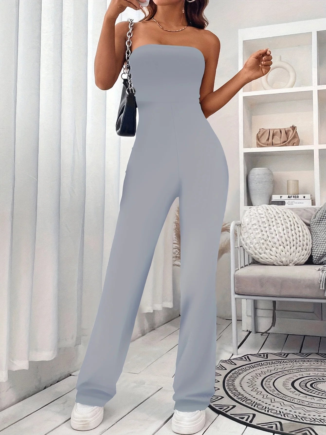 2025 Summer New Women's Bustier Jumpsuit Temperament Elegant Solid Color One-Piece Pants Pants Leg Slim Hip-Lifting Jumpsuit