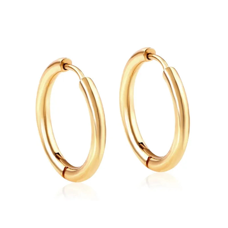 2Pcs Small Hoop Earrings for Women Men, Silver Color Stainles Steel Round Circle Pendientes Mujer 2023 Hypoallergeic