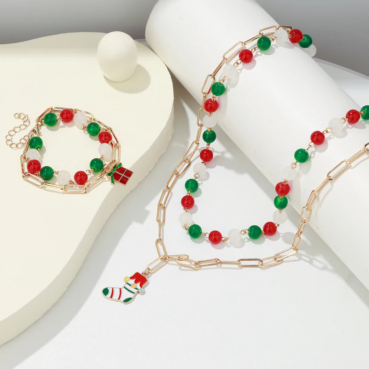 2 - Piece New Cross - Border Necklace and Bracelet Set with Sock - shaped Gifts Beaded Metal Chains(color random) Viralgem Store