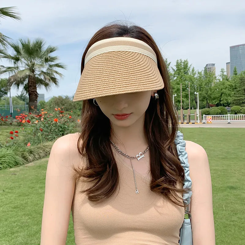 Women Summer Empty Top Straw Hat Wide Brim Sun Cap UV Protection Travel Panama Hats Lady Outdoor Beach Sunscreen Caps