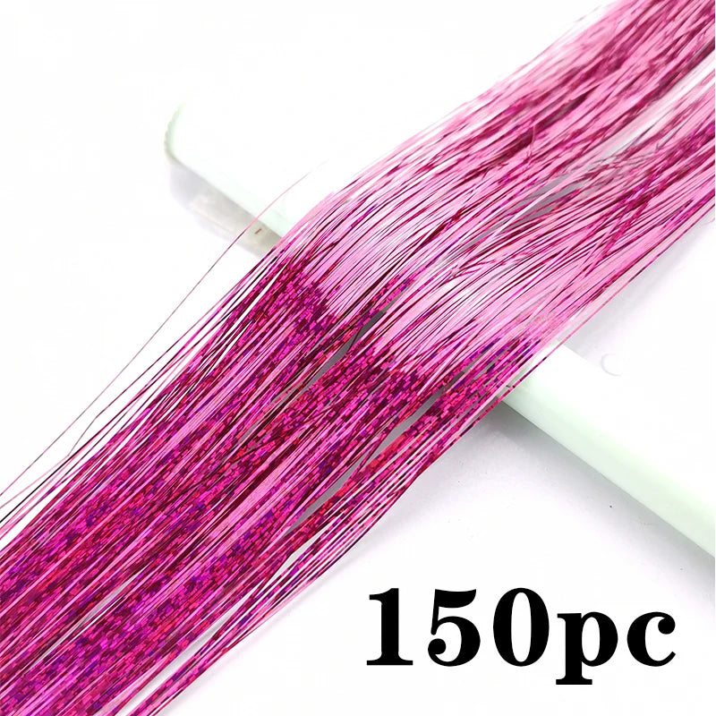 Synthetic Extensions Hair Dazzling Female Hippies With Tinsel Rainbow Silk For Braided Headwear Length 120 Cm 150 Strands/Pack Viralgem Store