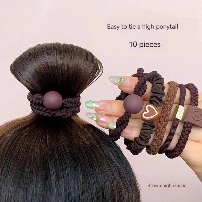 10PCS Women's Hair Ring Set Hair Accessories High Elasticity Leather Band Simple Temperament High Ponytail Durability New Style Viralgem Store
